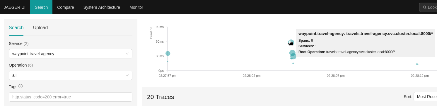 Service traces with Istio 1.27