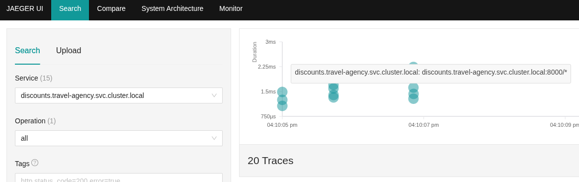 Service traces with Istio 1.29