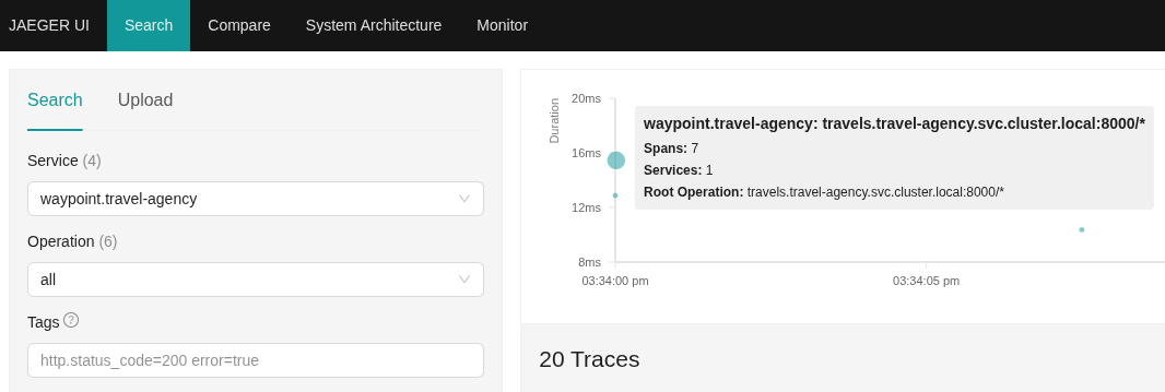 Service traces with Istio 1.30